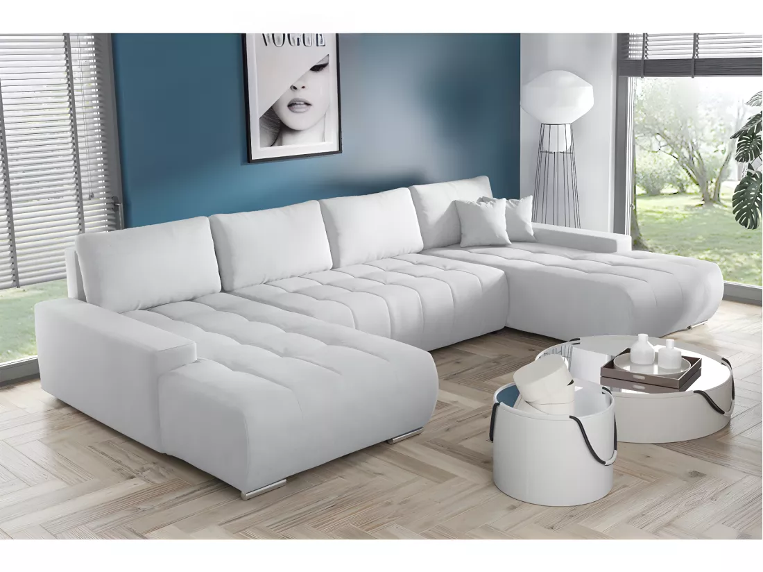Canapé U 5 places convertible coffre Jonas Gris clair