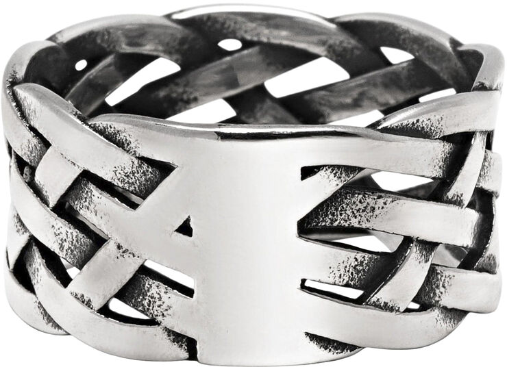 Nialaya Men's Stainless Steel Woven Chain Ring Silver