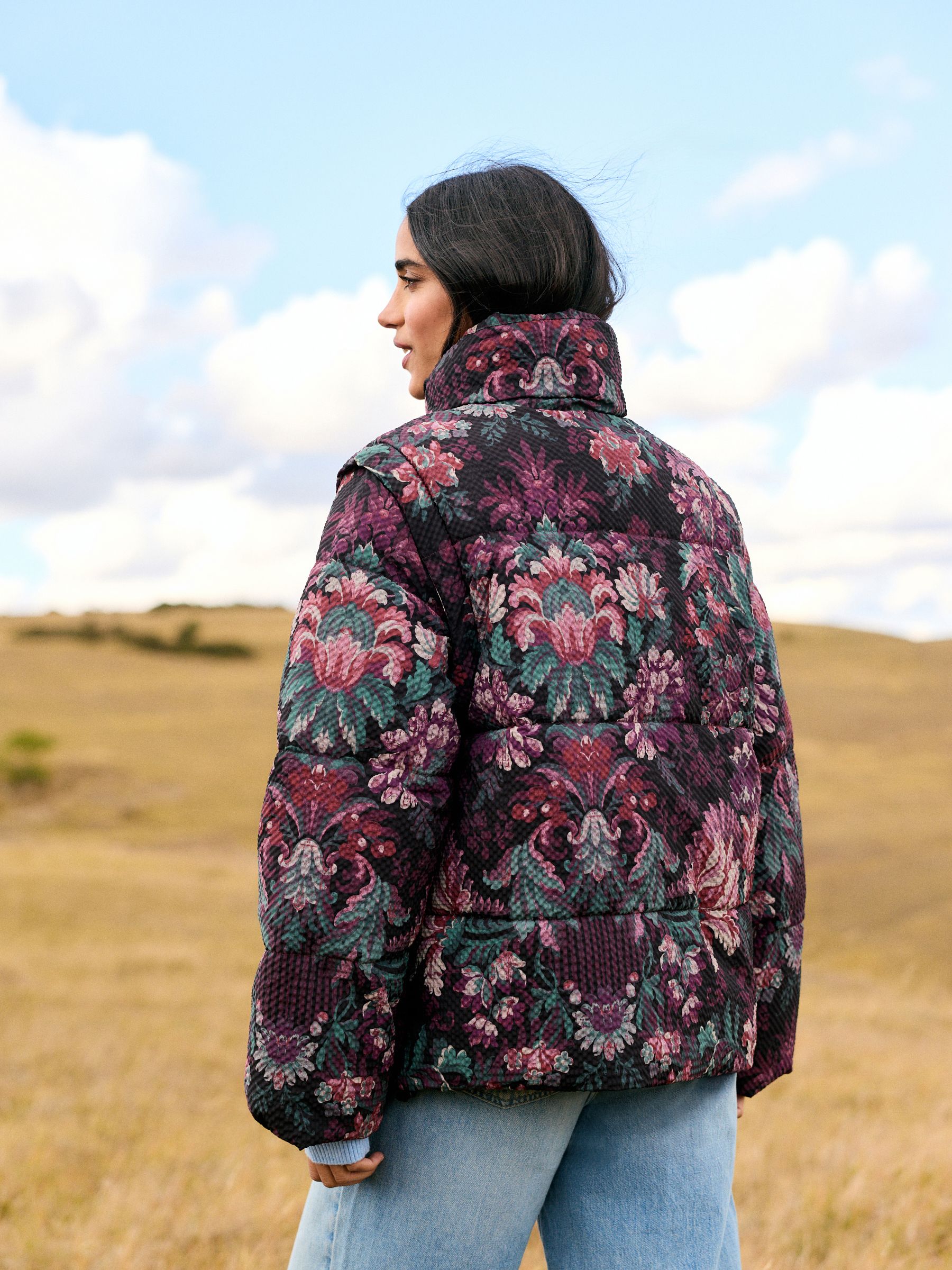 Wandtapijt print bordeaux rood - Korte Gevoerde jas met afneembare mouwen