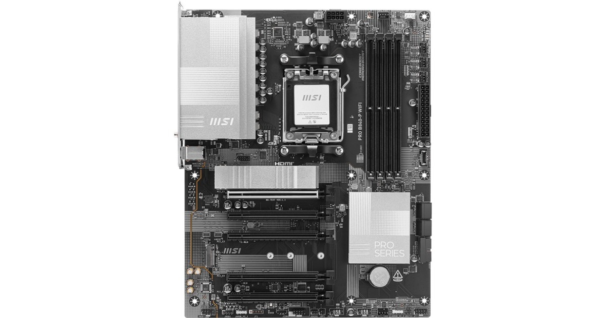 MSIPRO B840-P WIFI socket AM5 moederbord  (Zwart/zilver, RAID, 2.5 Gb-LAN, Wi-Fi 7, BT, Sound, ATX)