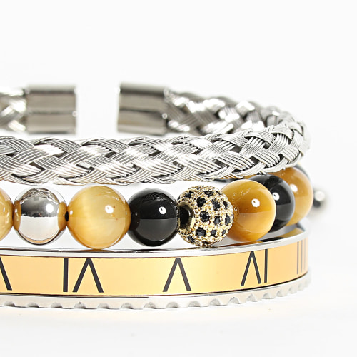 Lot De 3 Bracelets Argenté Beige