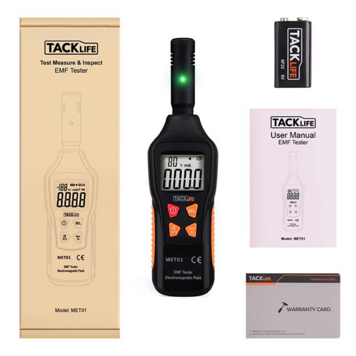 TACKLIFE MET01, EMF-Messgerät, Strahlungsdetektor für den Haushalt, 5 Hz – 3500 MHz