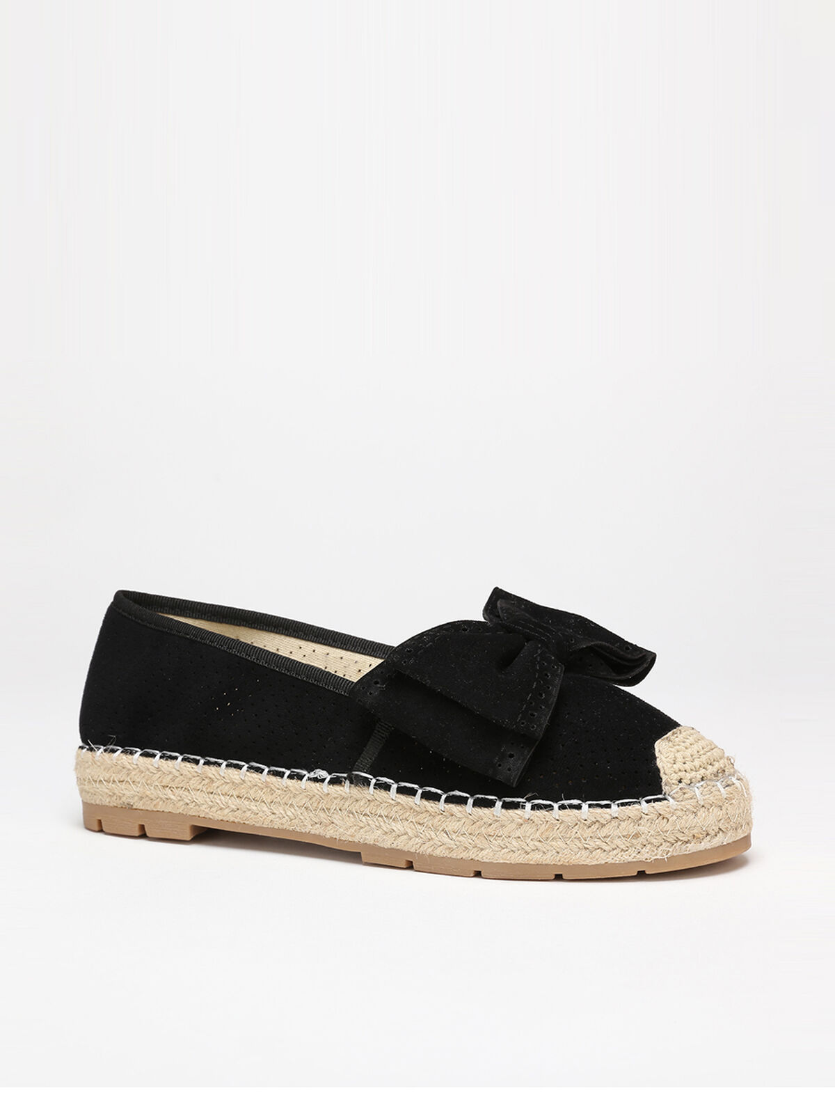 Espadrilles à noeud avec perforations- Noir