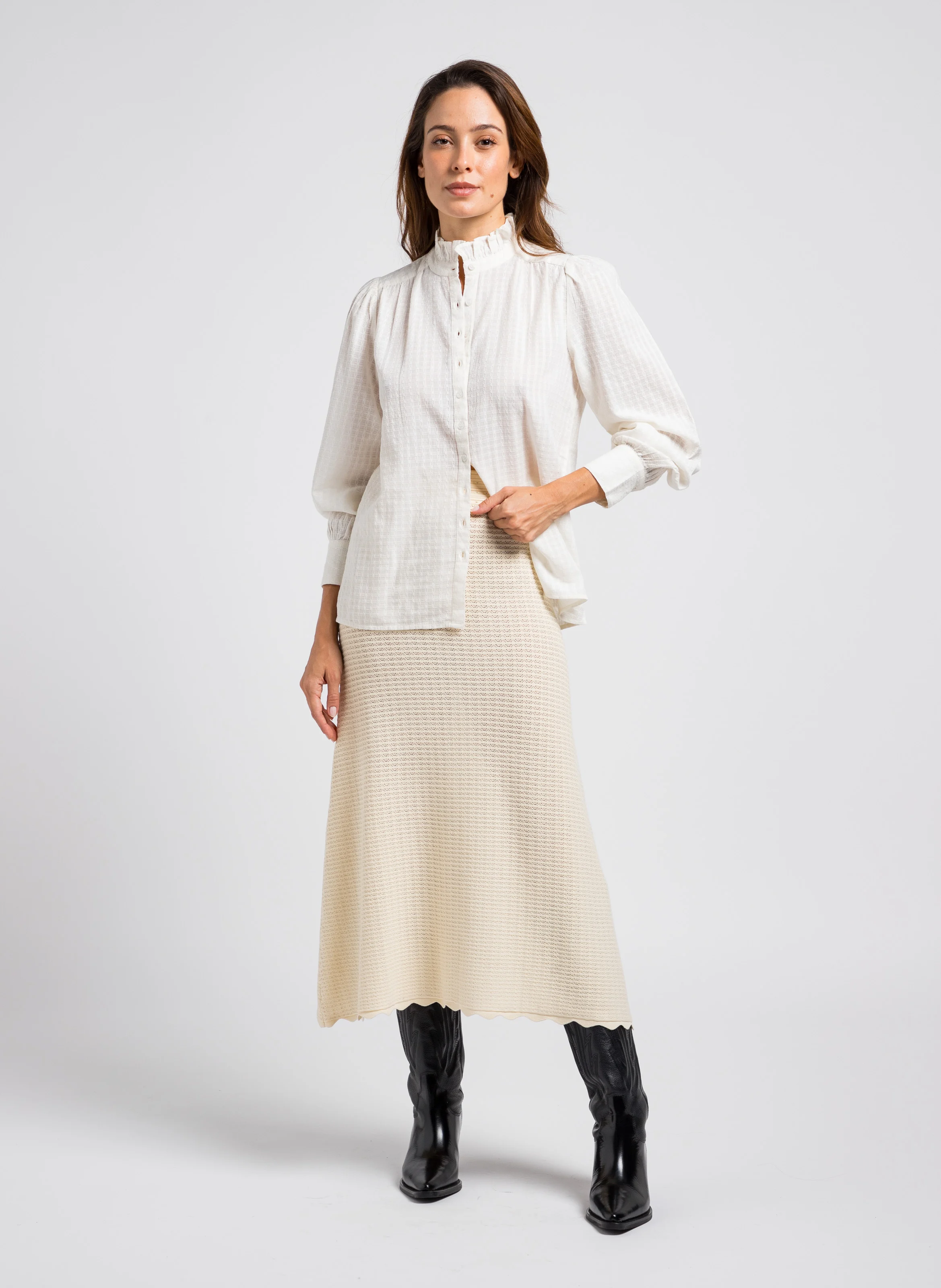 TABATHA - Chemise à carreaux en coton | Blanc