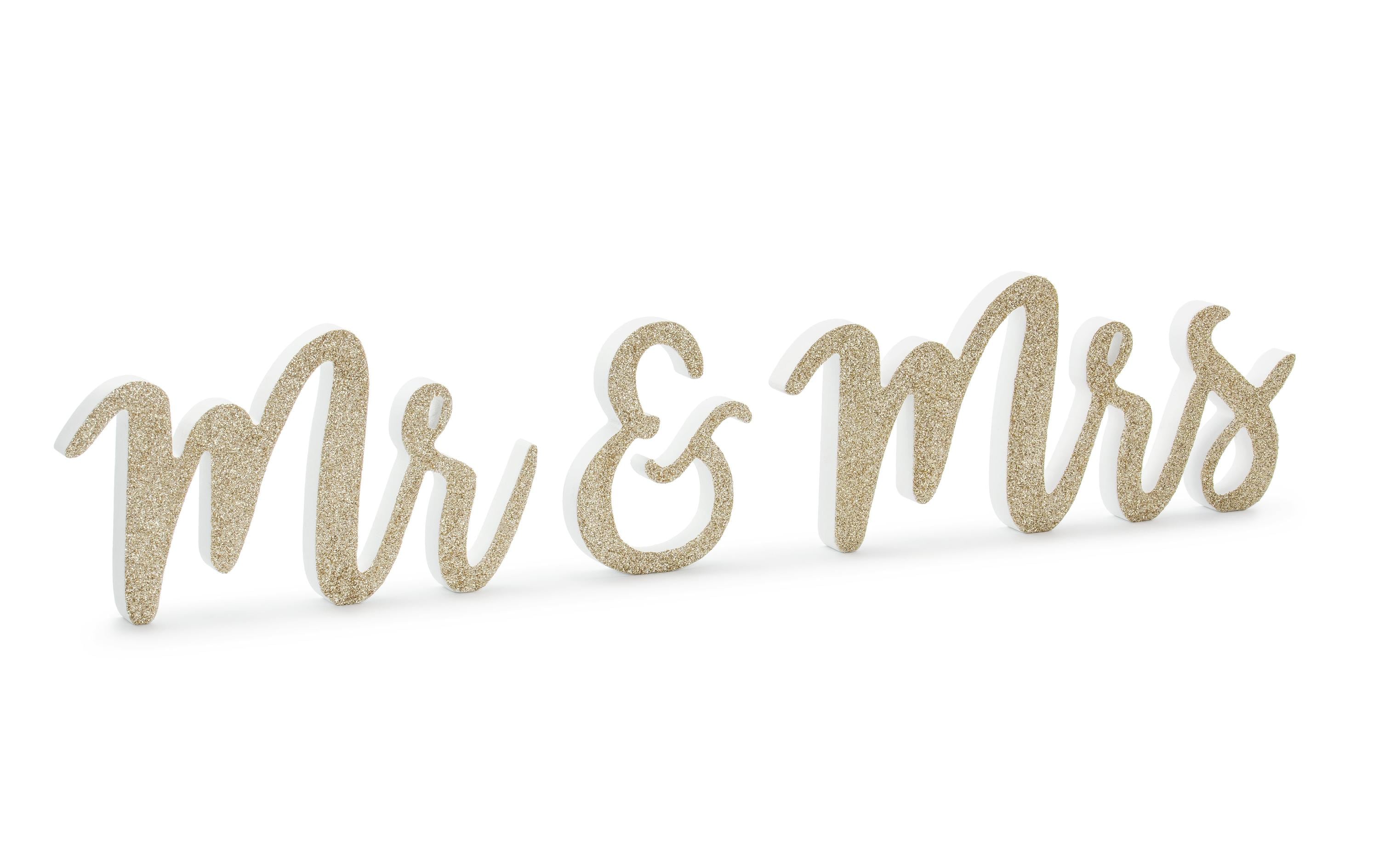 Hochzeitsaccessoire Holzschrift Mr & Mrs 50 x 10 cm, GoldBuchstabendekoration aus Holz für die Hochzeit, oder den Polterabend