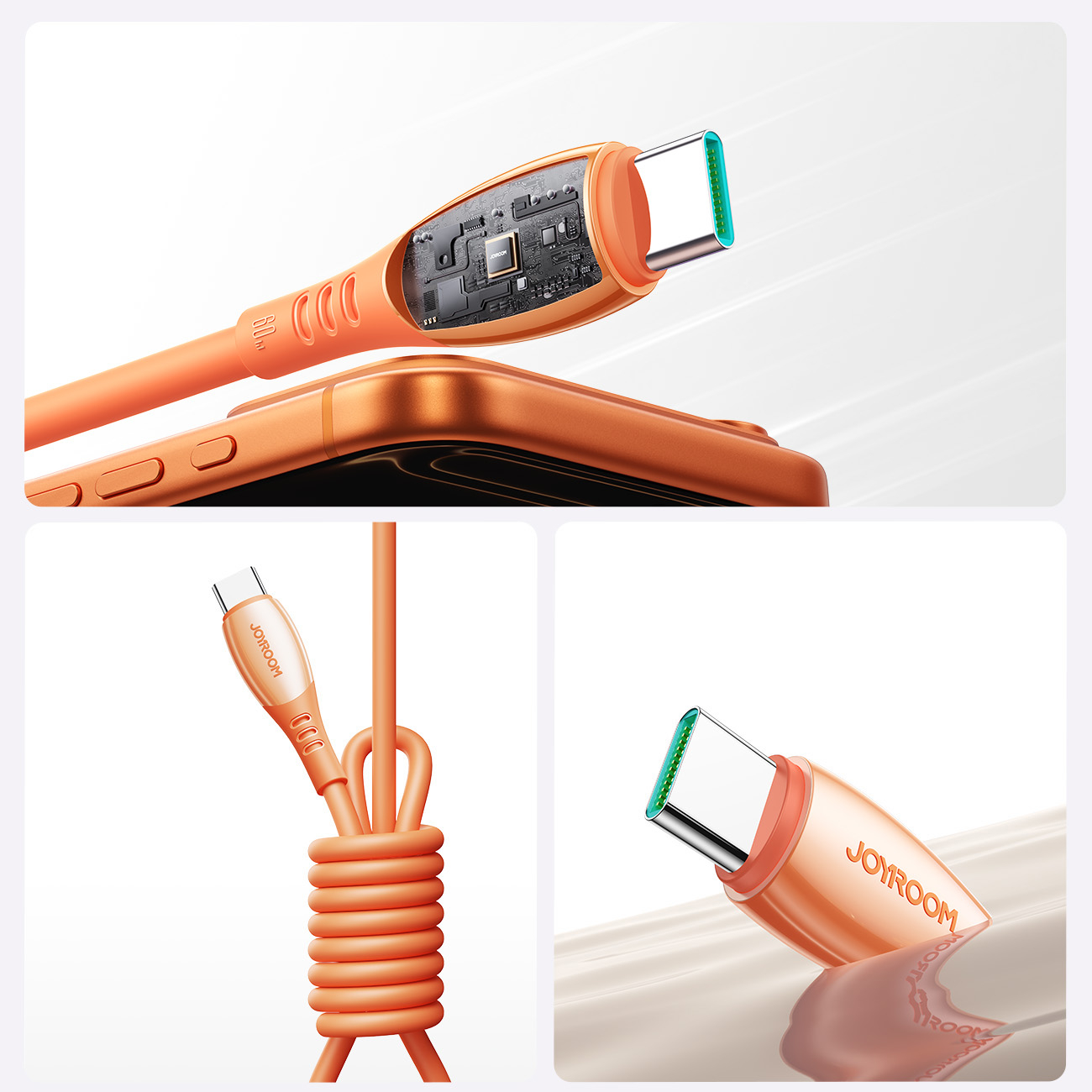 (1.2m) 60W USB C auf USB C Ladekabel Fast Charge Datenkabel - Orange
