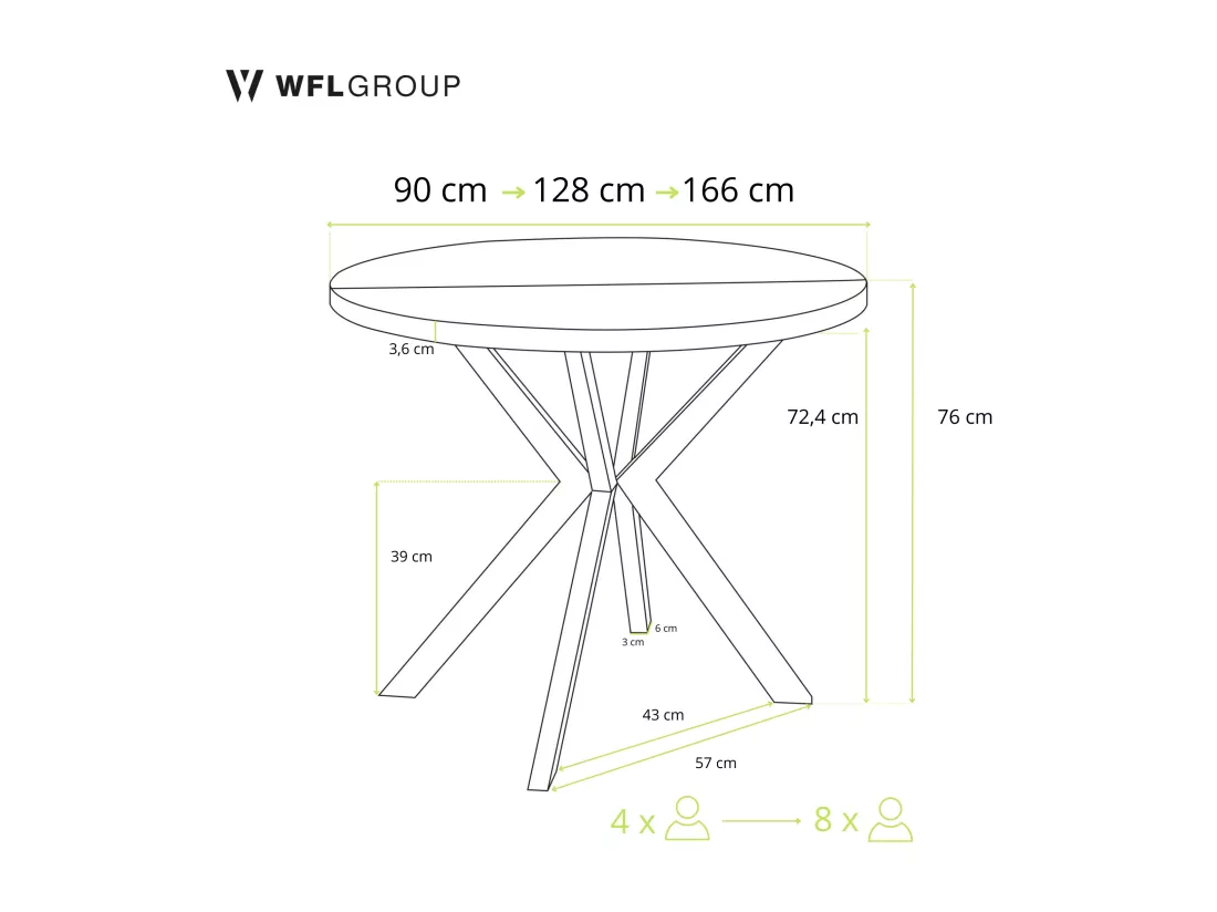 Table à Manger Extensible Ronde - Table Style Loft Avec Pieds En Métal - 100 à 180 Cm - Table Ronde Style Industriel Pour Le Salon - Compacte - Béton Clair/noir - 9