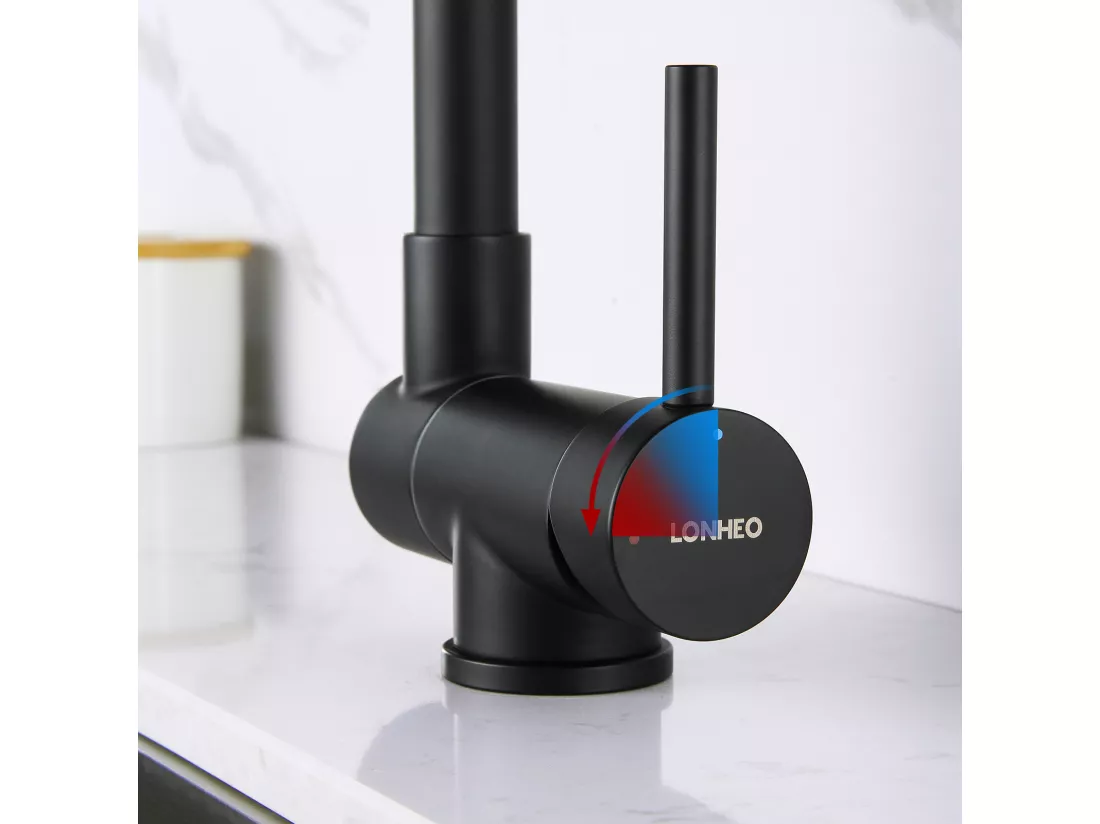 Lonheo Max 2pcs Mitigeur Cuisine Rabattable Pivotant 360°,avec Poignée Pliable Contre Fenêtre,Mitigeur Evier Eau Chaude Froide ,Noir,EU Modèle