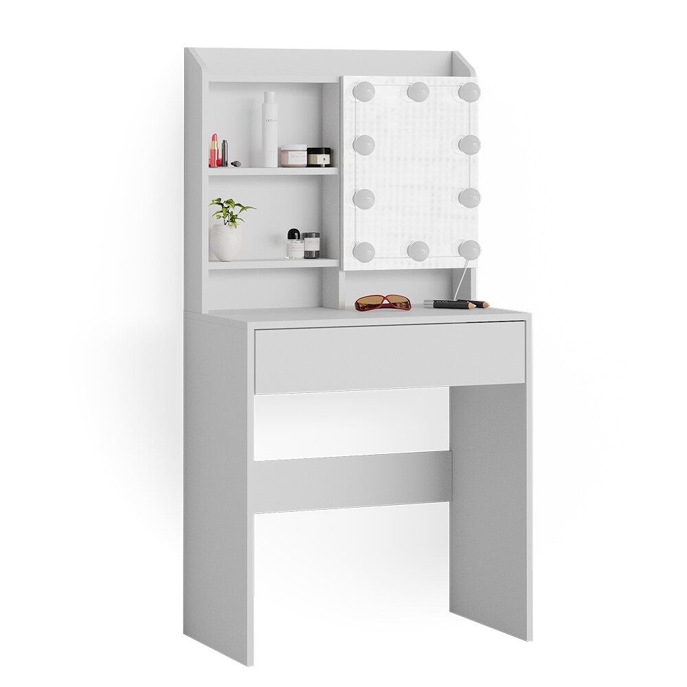 Vicco Schminktisch Frisiertisch Frisierkommode Laura Weiß LED 70x136 cm Spiegelschrank modern Schlafzimmer Kommode Schminkspiegel Schrank Schublade Kosmetiktisch Make-Up-Tisch