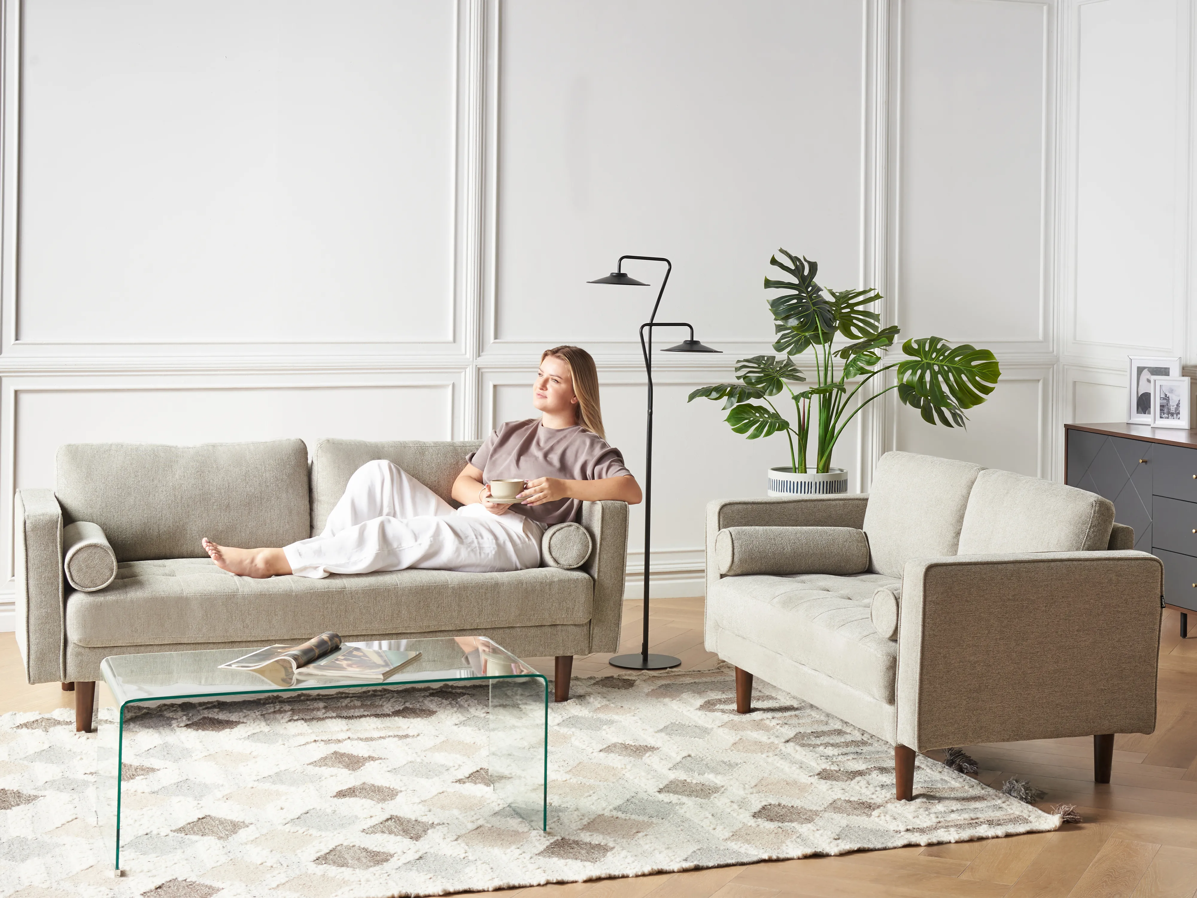 Bank 2-zits NURMO Stof Taupe