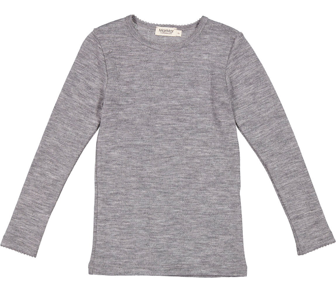 Tamra, Uld Pointelle T-shirt - Grey Melange