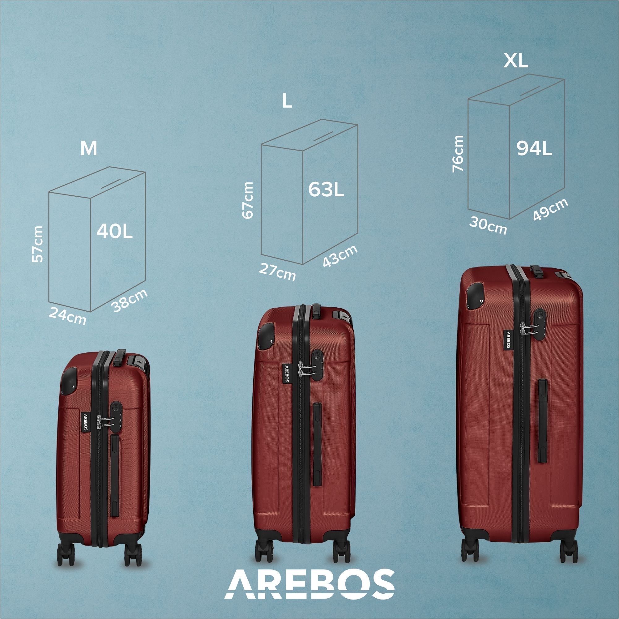 3 tlg. Reisekoffer Set Rot