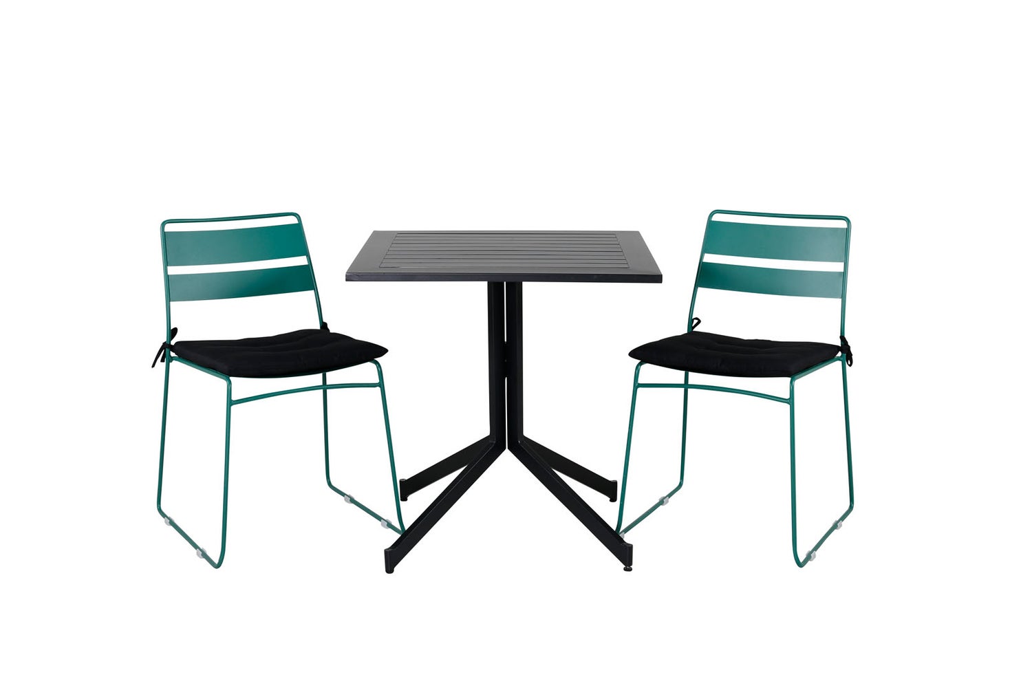 Way tuinset, tafel 70x70cm en 2 stoelen Lina, groen, zwart. 70 x 70 x 72 cm
