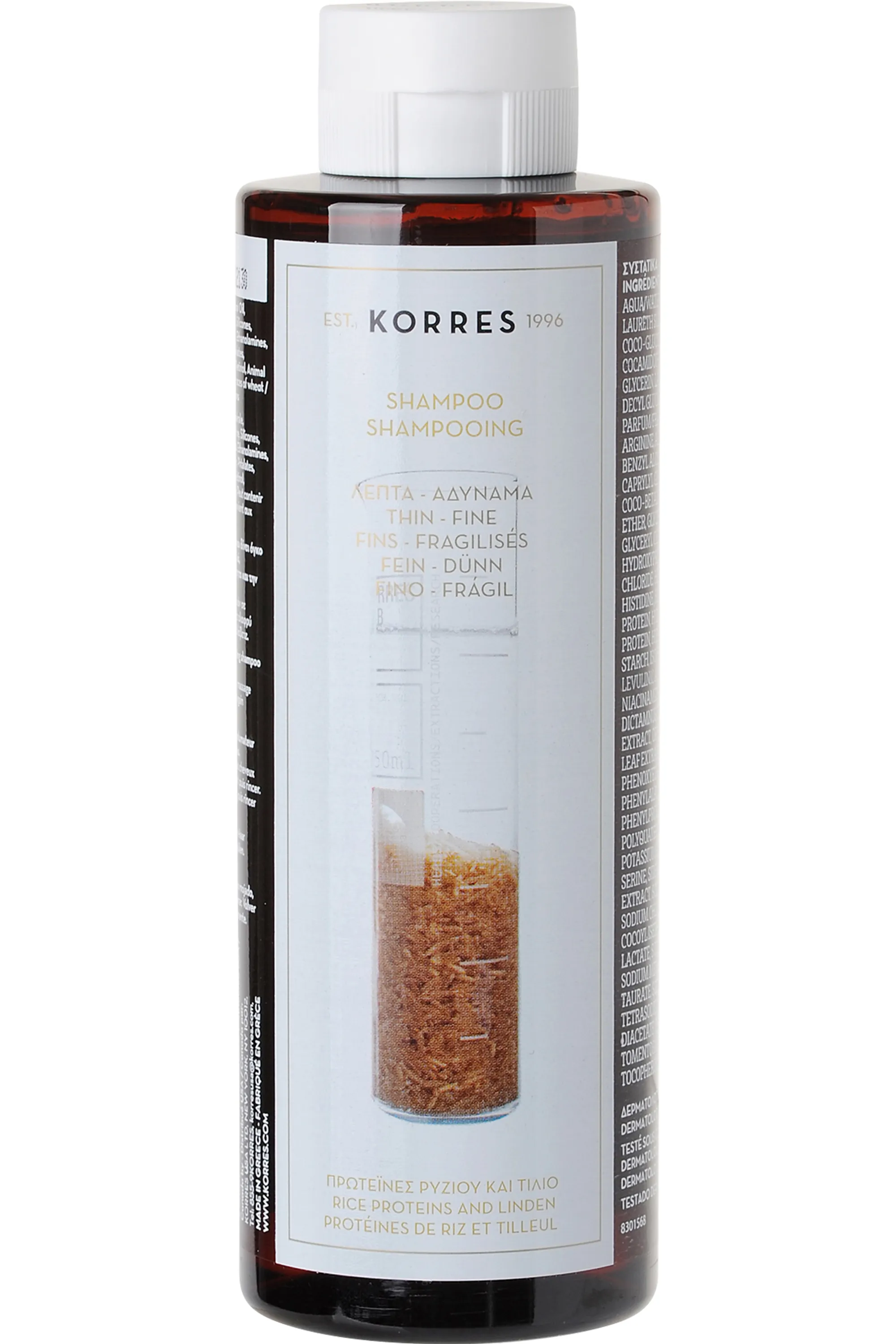 Korres Shampooing protéines de riz & tilleul pour cheveux fins-250 ml