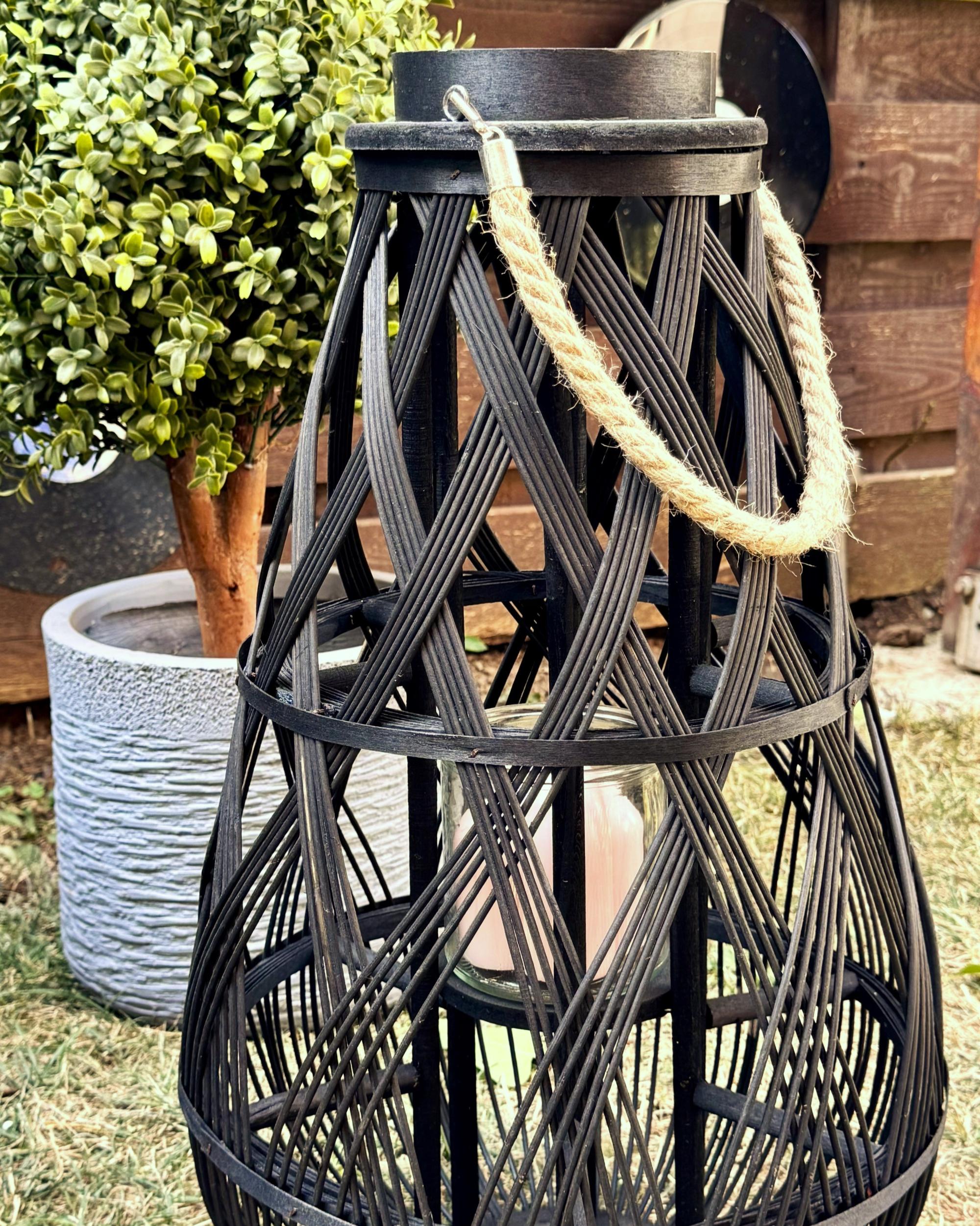 Lantaarn TONGA Bamboehout 56 cm Zwart