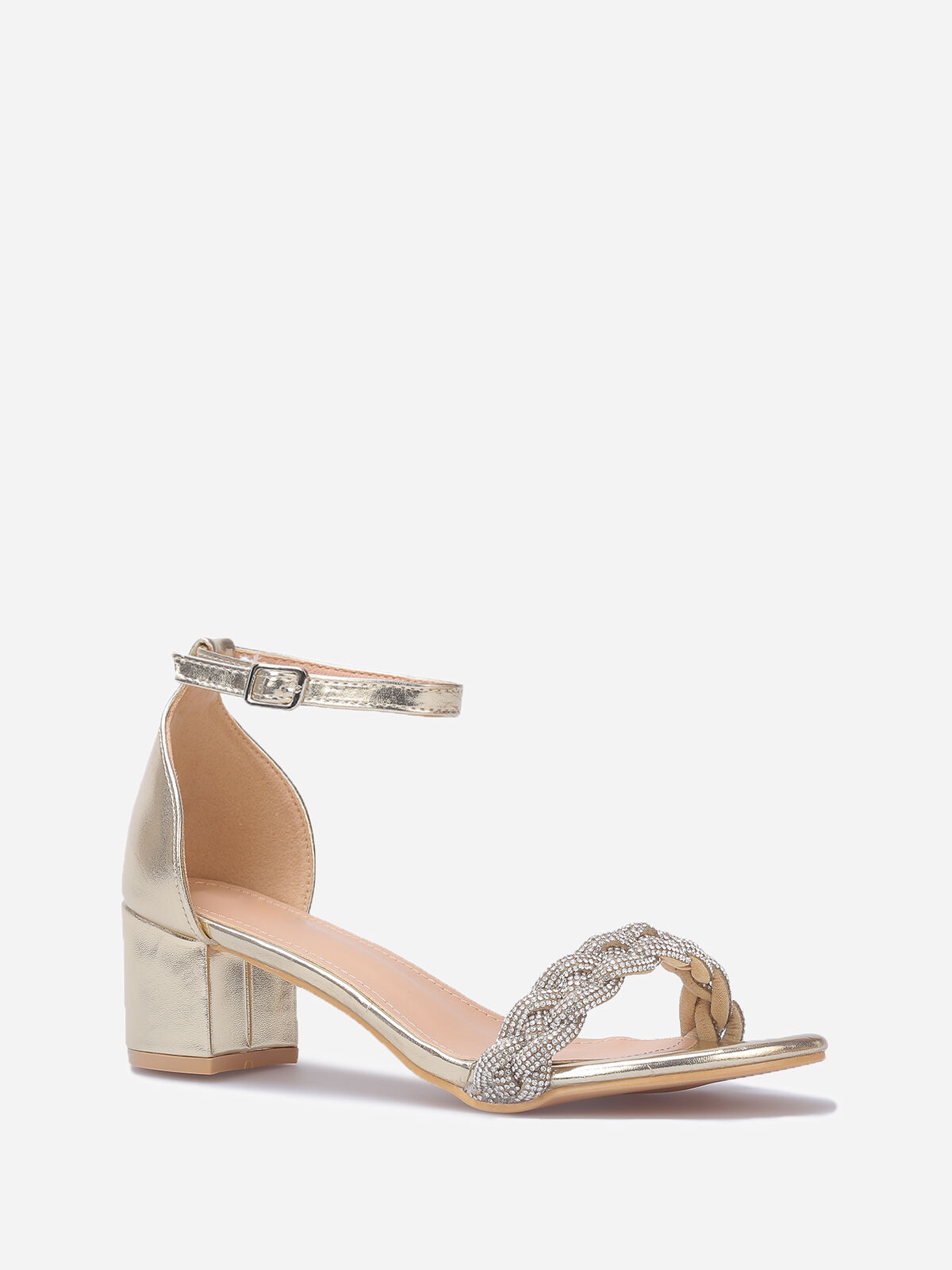 Sandales à bride tressée en strass- Doré