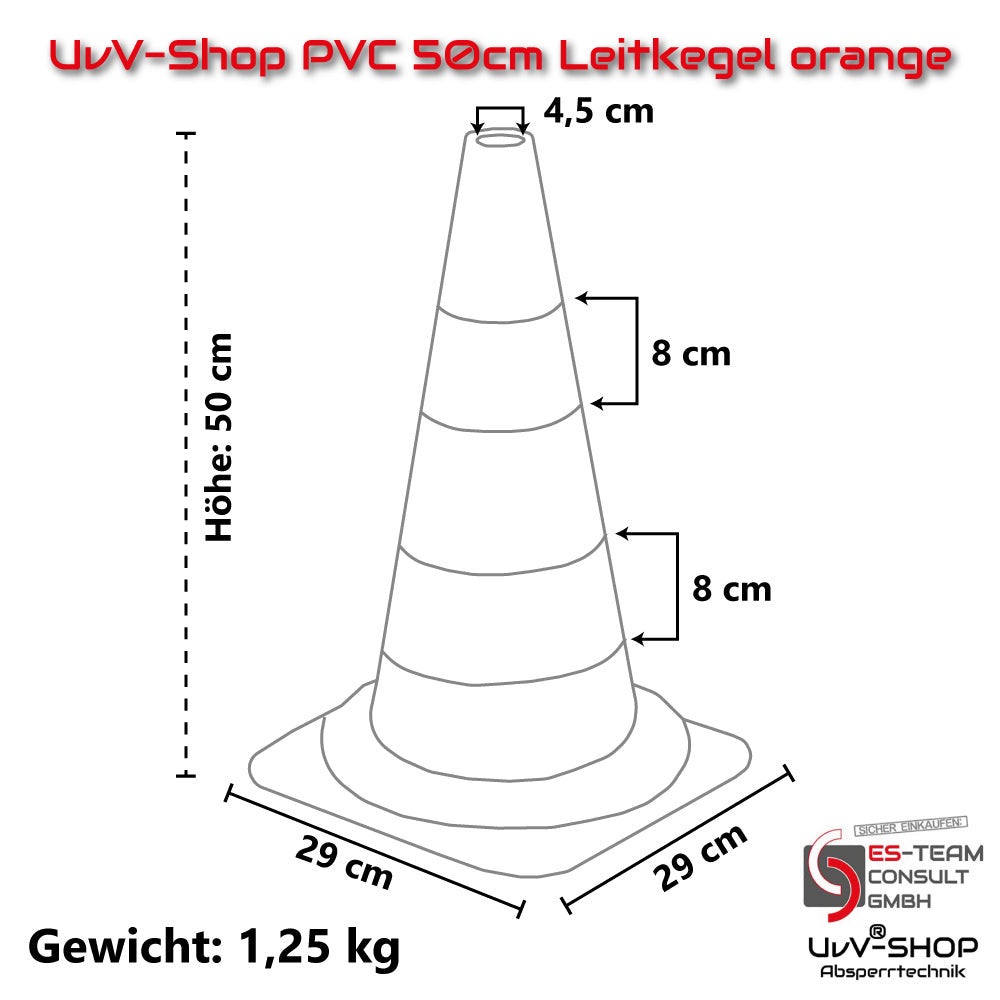 UvV PVC Verkeerskegelset 4 x Afzetkegels | Oranje | Hoogte 50 cm - Voordeelverpakking / met witte strepen, verkeerskegels, parkeerkegels, waarschuwingskegels voor bouwplaatsen, parkeergarages, sportvelden, paardensport