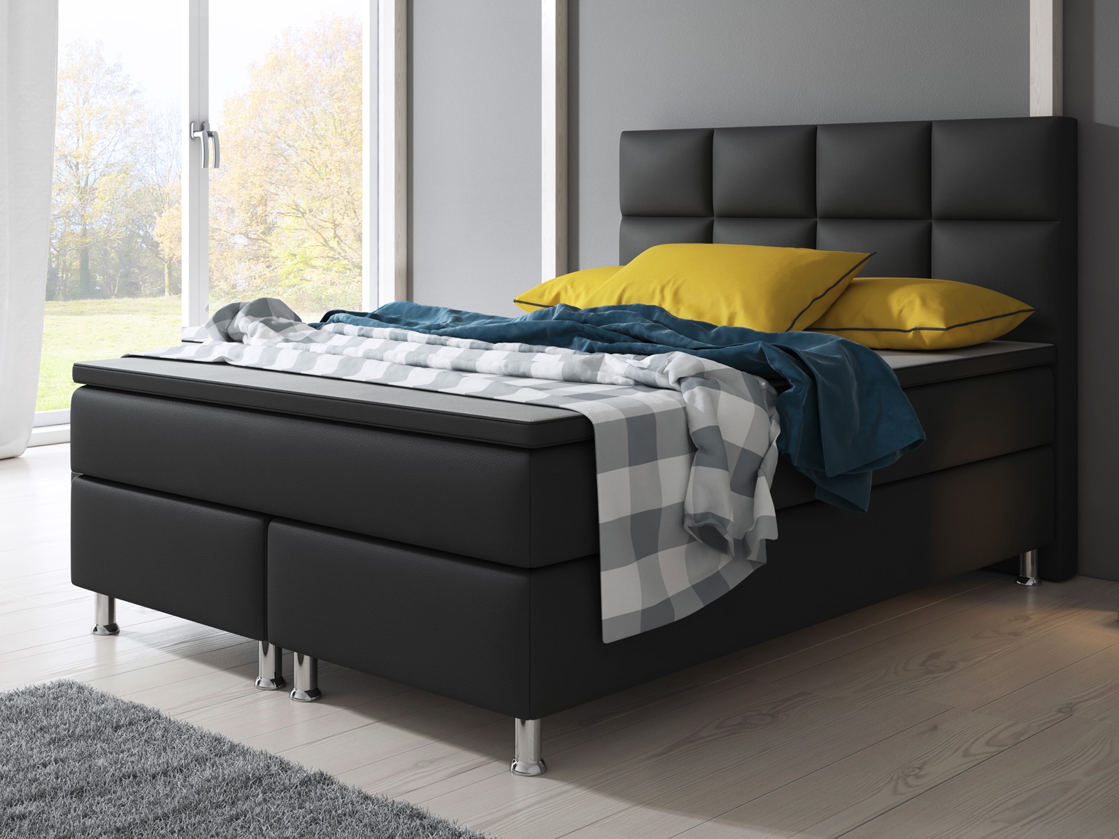 Inter Handels Boxspringbett Miami 140x200 cm schwarz