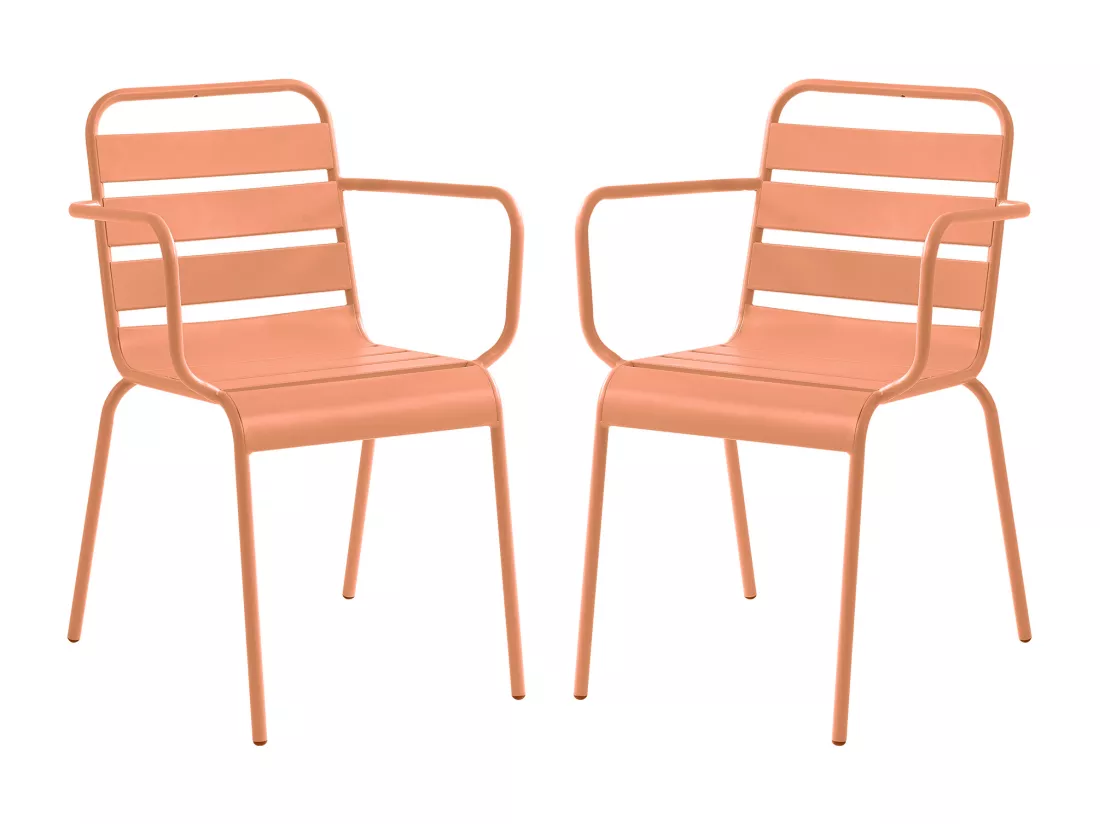 Lot de 2 fauteuils de jardin empilables en métal - Orange clair - MIRMANDE de MYLIA