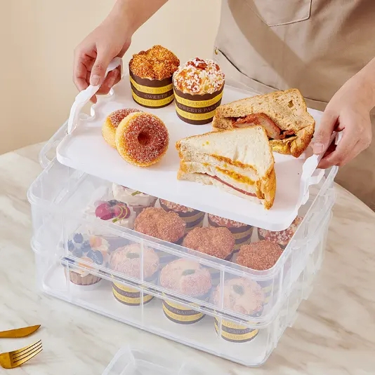 Muffin Transportbox Kuchen Behälter mit Griff für 48 Cupcakes - Transparent / Weiss