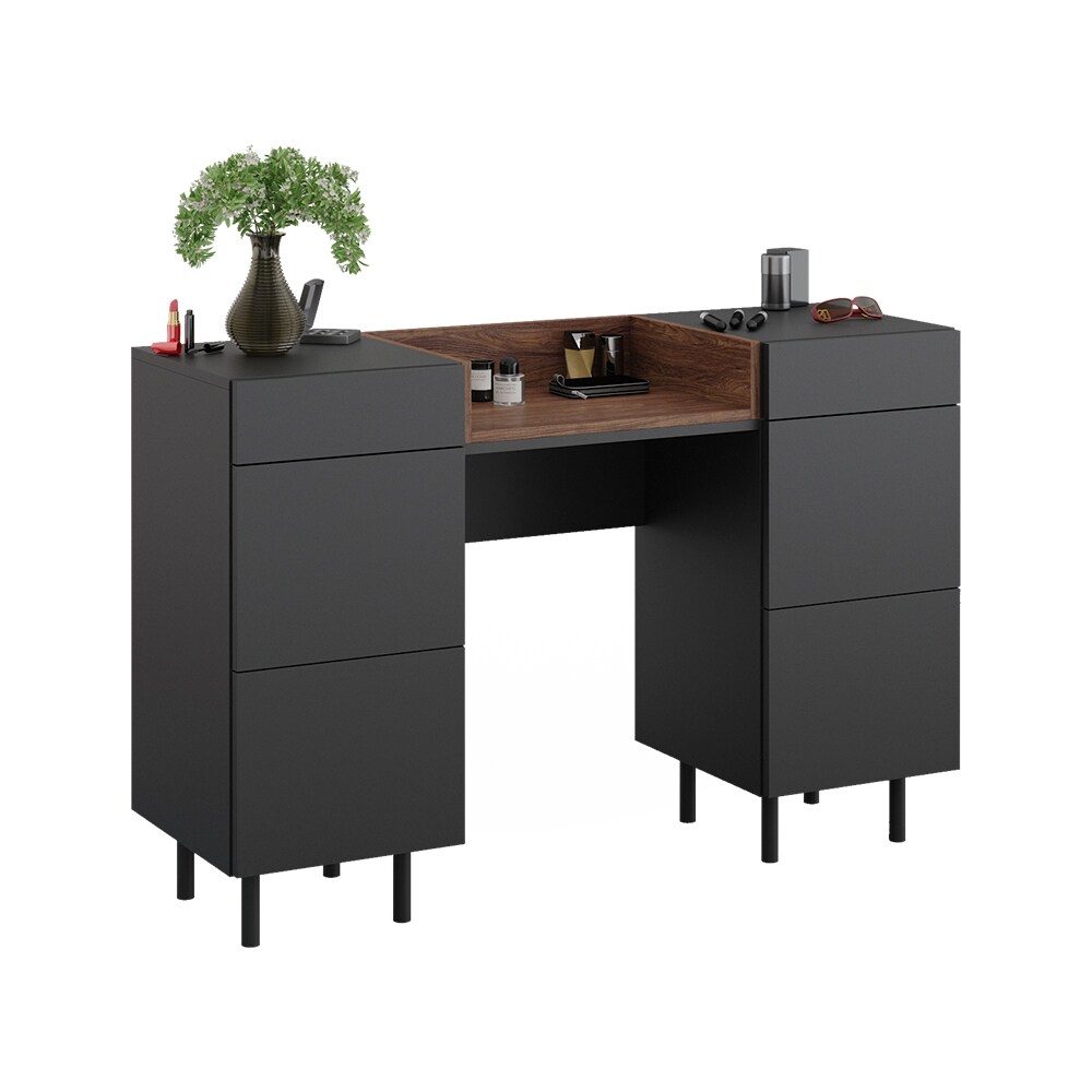 Vicco Schminktisch Anika, 120 x 80 cm, Anthrazit Walnussbraun mit 6 Schubfächer