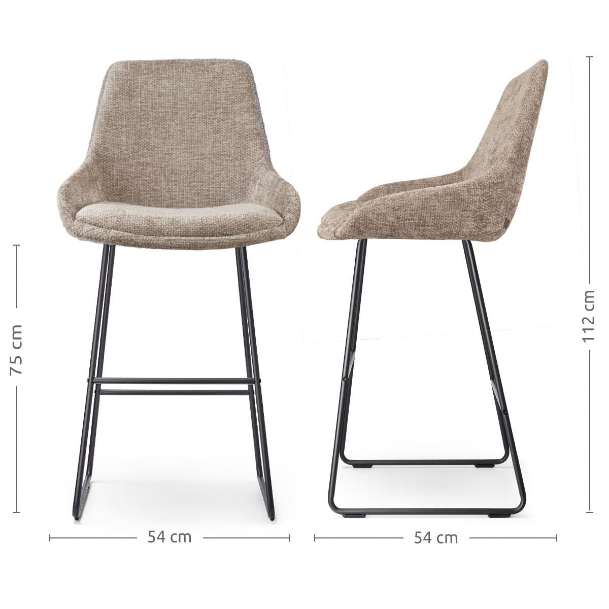 Barkruk Nino-Isa bruin - zwart onderstel - 75 cm