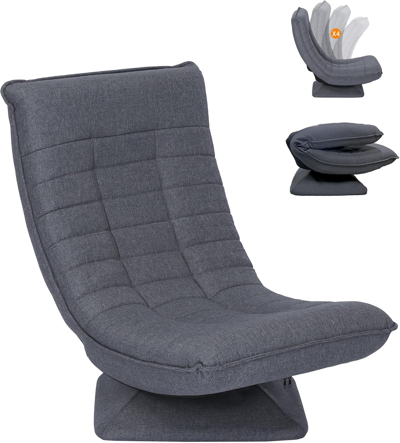 Relaxsessel Bequemer Bodensessel mit 4 Fach Verstellbarer Rückenlehne, 360° Drehfunktion Klappmechanismus, 13cm Polster, 150kg belastbar fürs Wohnzimmer Schlafzimmer (Grau)