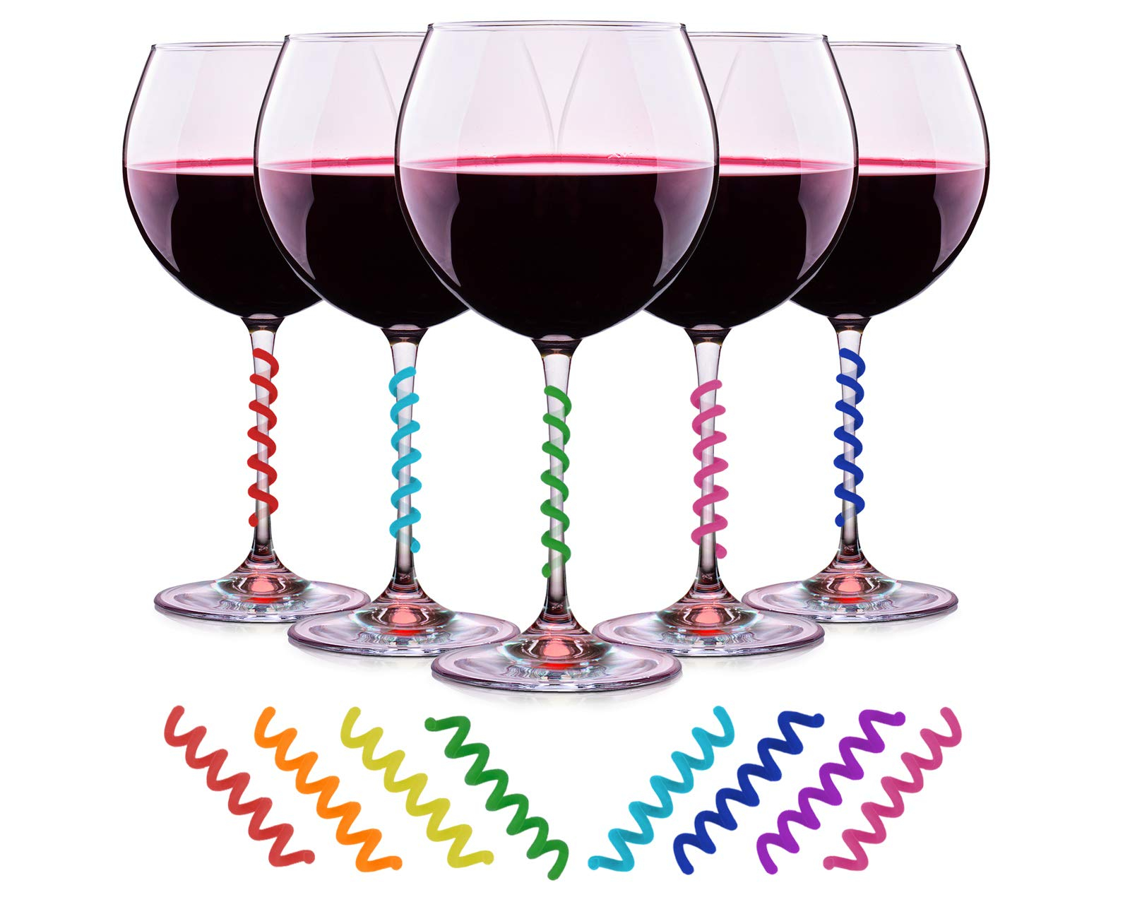 (6er Set) Silikon Glas Markierer Wiederverwendbare Trinkglas Markierungs Spirale - Bunt