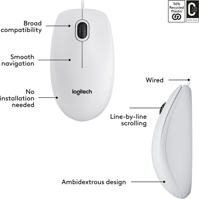 Logitech M100 mus med ledning (hvid)