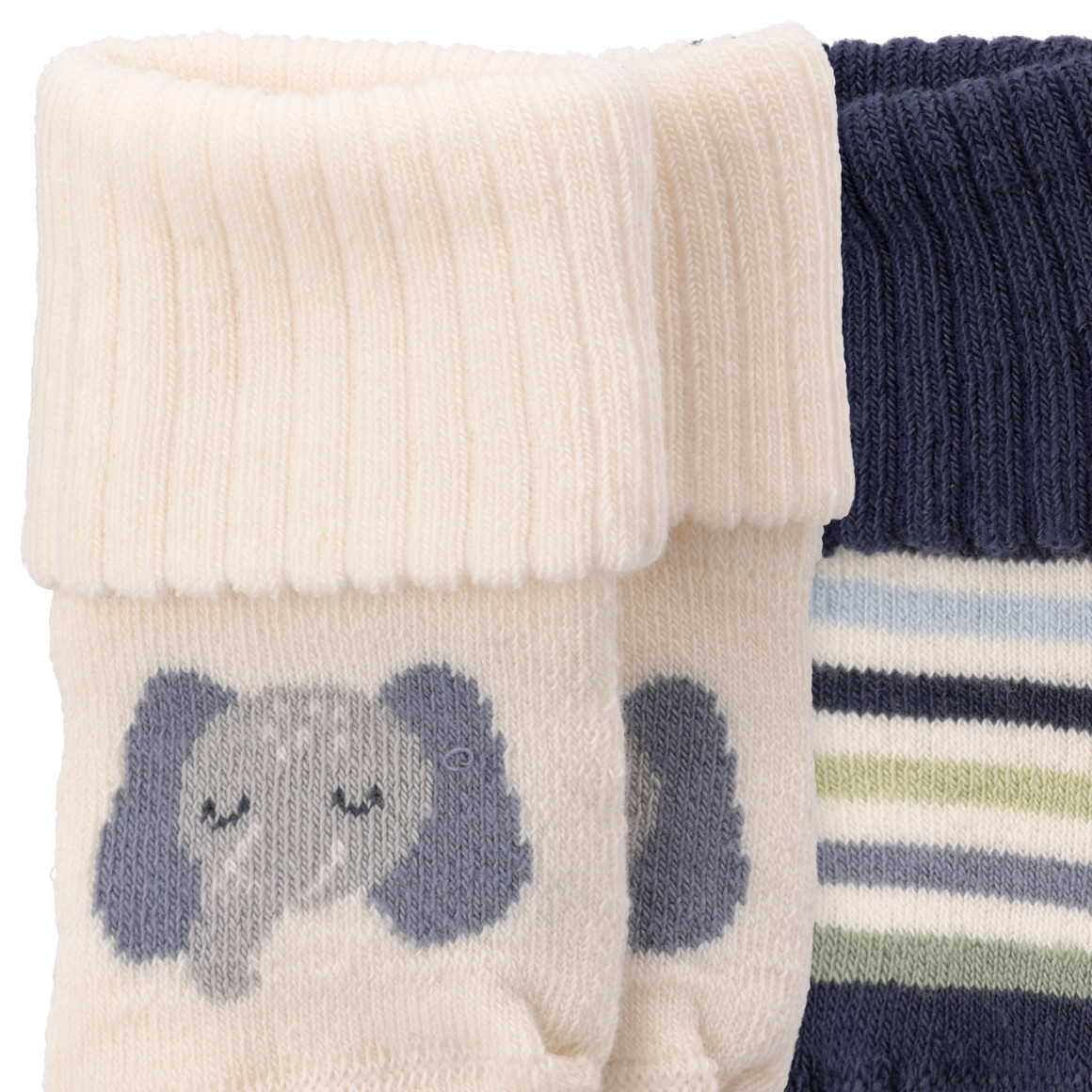 Topomini Pure Collection 2 Paar Newborn Socken mit Umschlagbündchen creme / dunkelblau