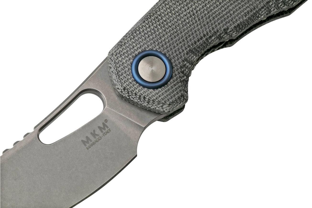 MKM Isonzo FX03M-3BC Clippoint M390, Black Canvas Micarta zakmes, Jesper Voxnaes design