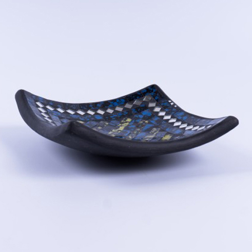 Mosaikteller, blau-gelb, B 15 cm, L 15 cm von fischer's lagerhaus