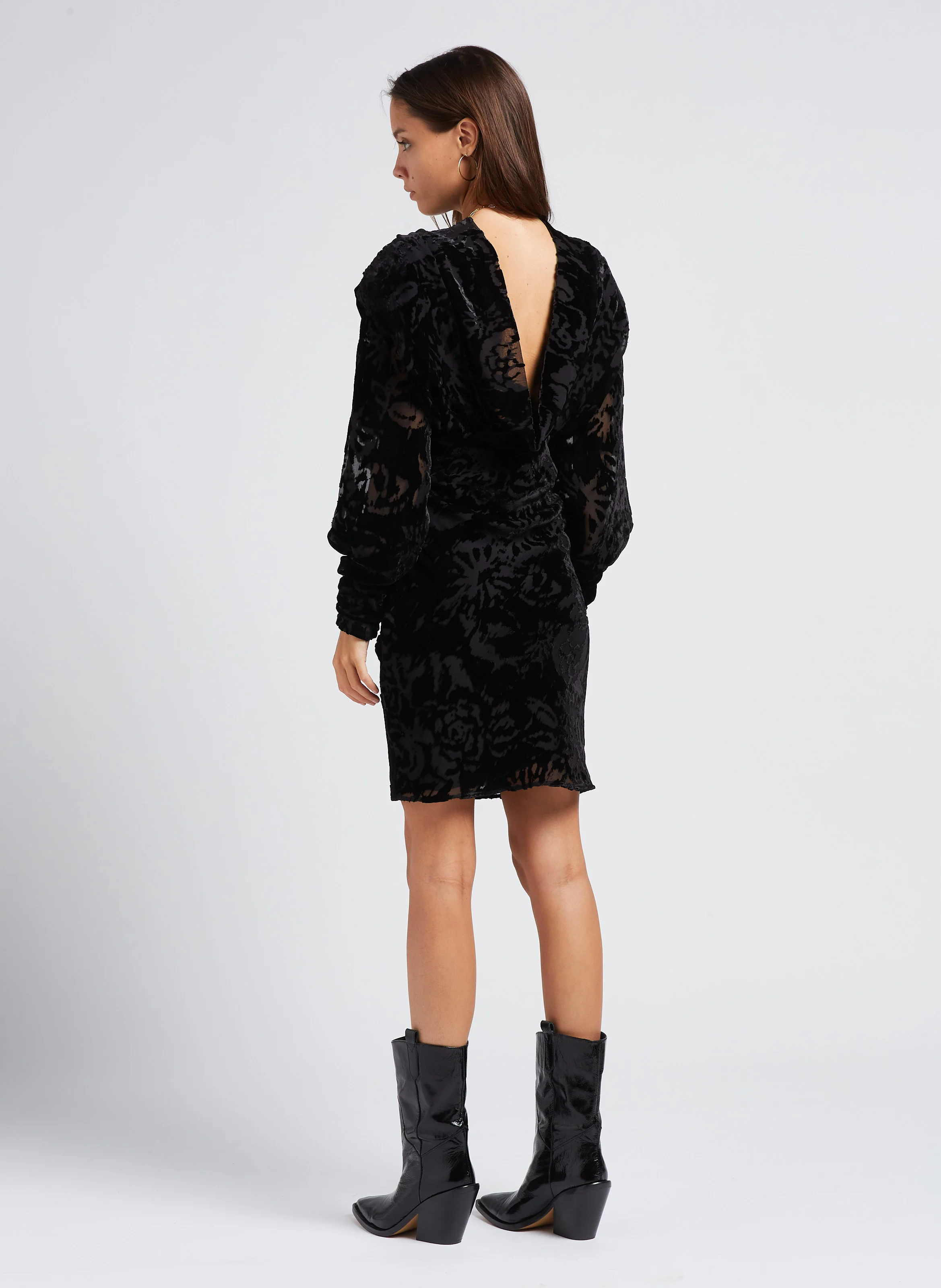 NARIVO - Robe droite courte à col montant en jacquard| Noir