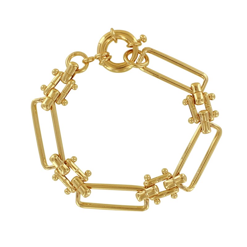 Bracelet Plaqué Or Mailles Rectangles et Carrés Billes