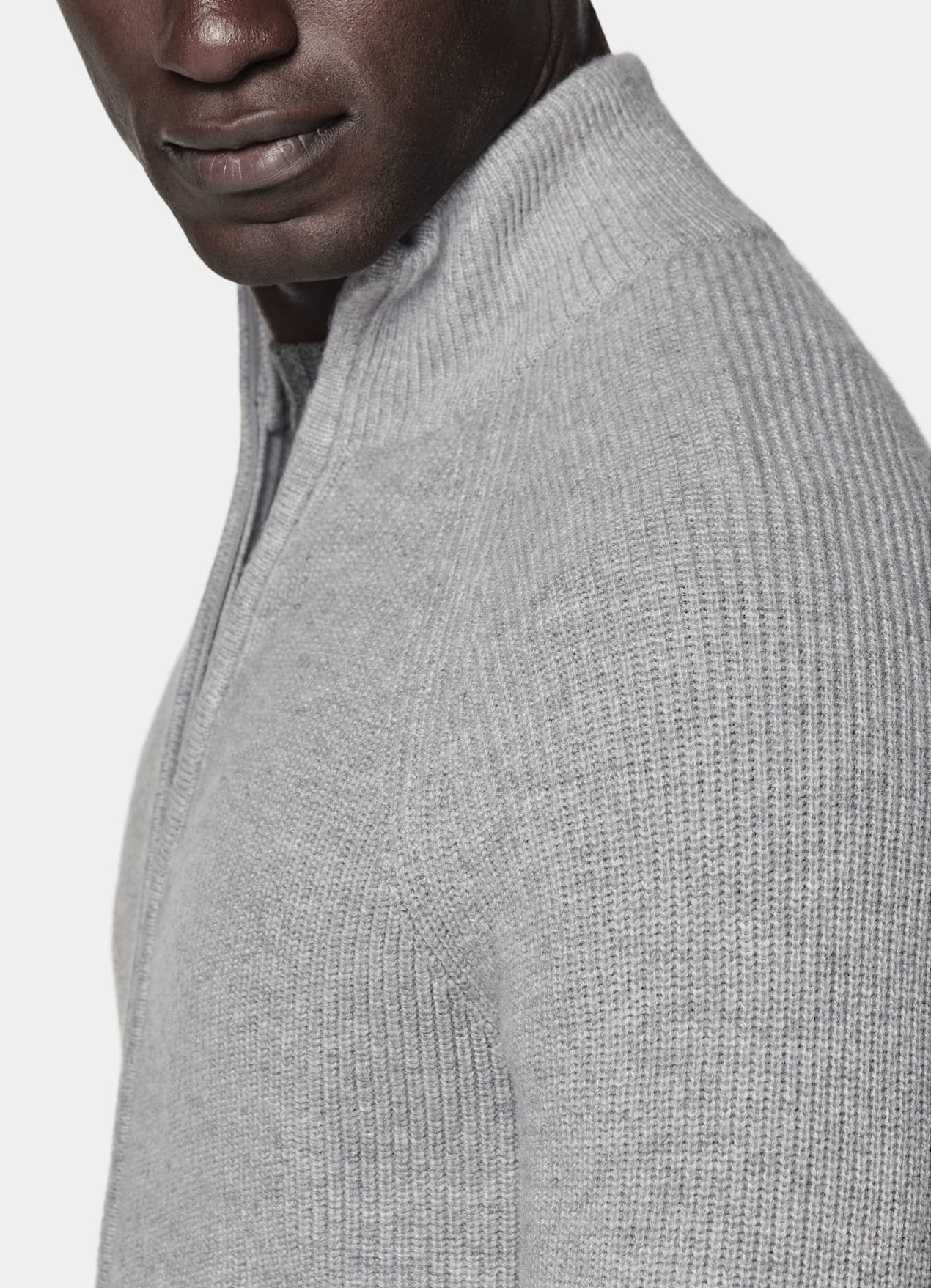 Cardigan zippé côtelé gris clair