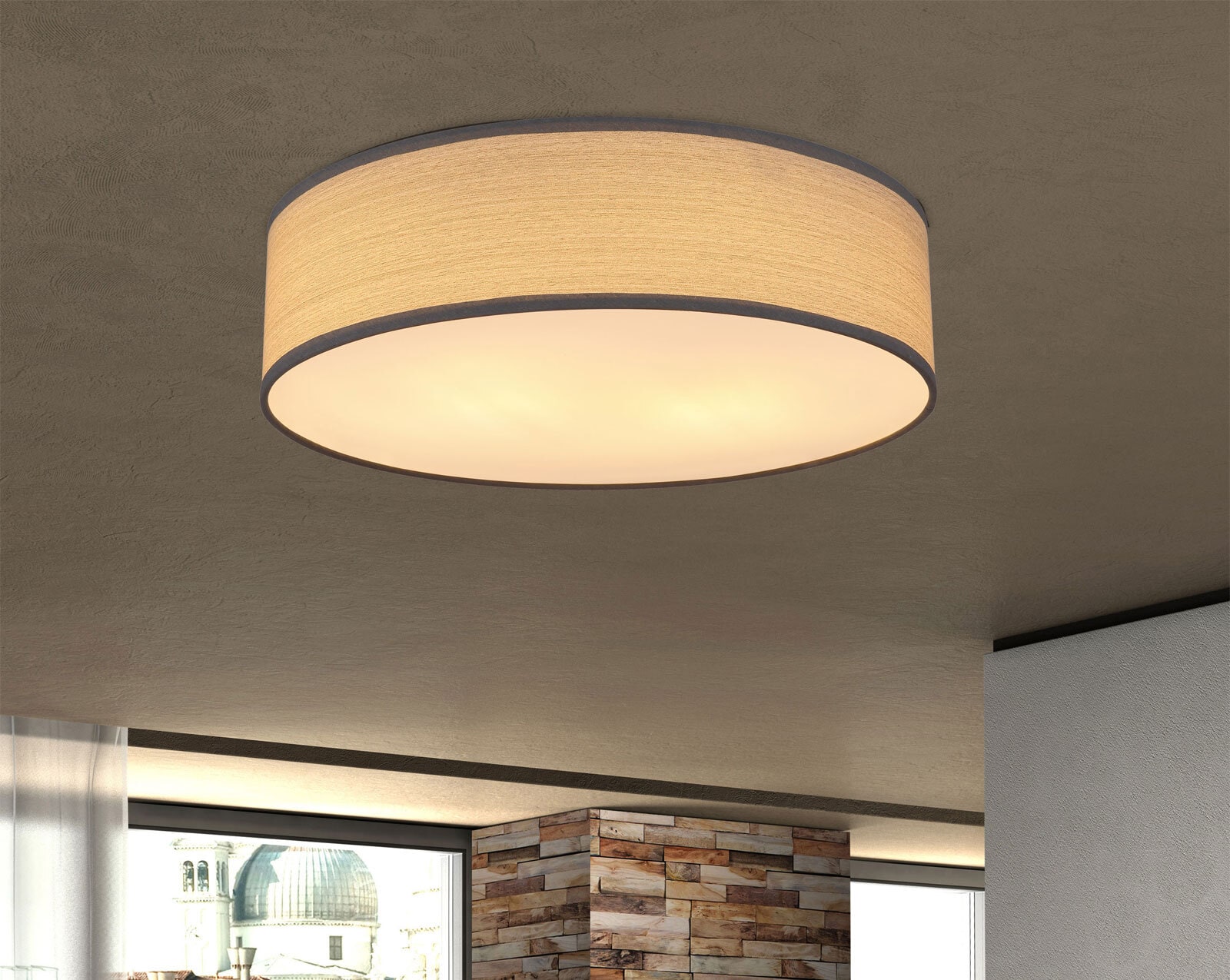 VARIOS Deckenlampe grau, weiß 15363G, D/H: 38 x 10 cm, Kunststoff santiniert, Metall