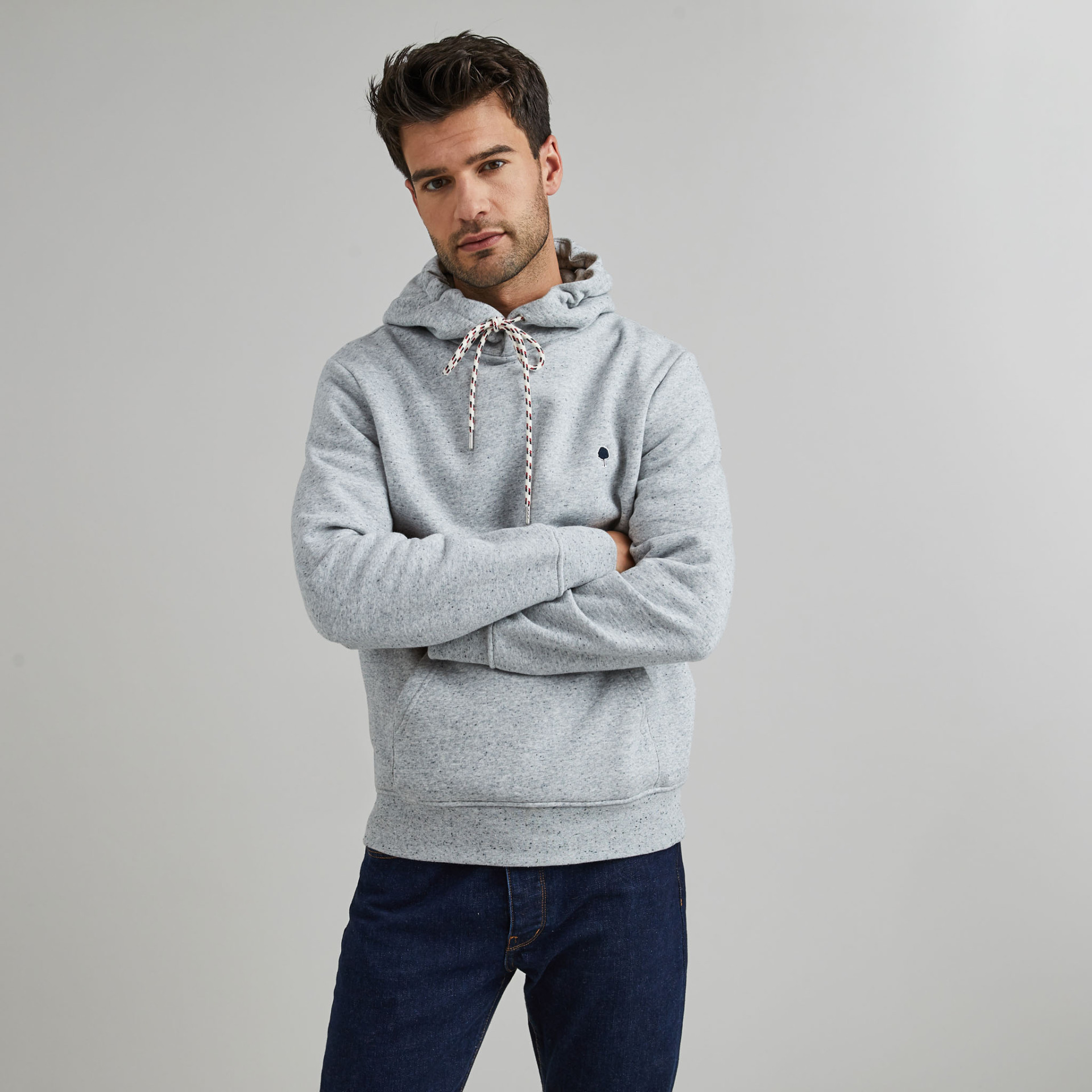 Sweat à capuche gris chiné coton et polyester recyclé - modèle Dirac