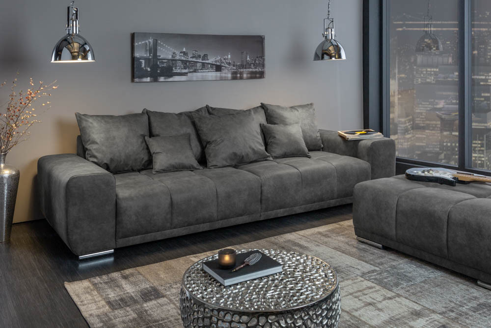 Extravaganter Hocker ELEGANCIA 110cm grau mit Ziersteppung