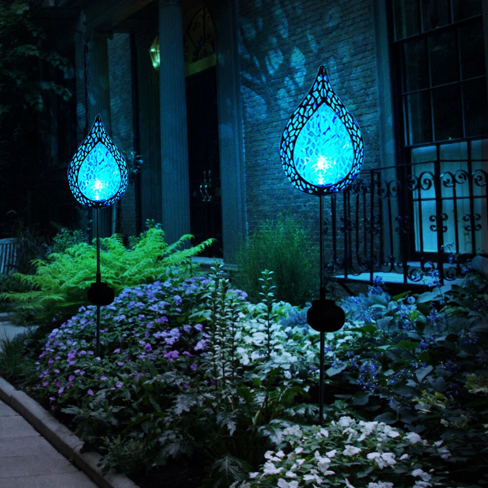 2x LED Solarleuchte, Flammen-Design, Erdspieß, blau, H 90 cm