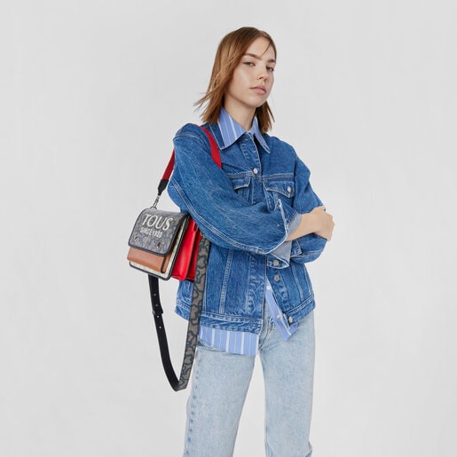 Bolsa de ombro média Kaos Icon Audree em preto e bege