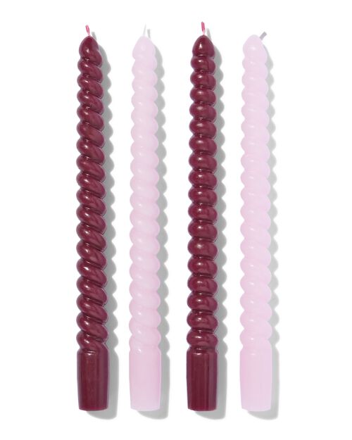 bougies torsadées roses / rouges 4 pièces