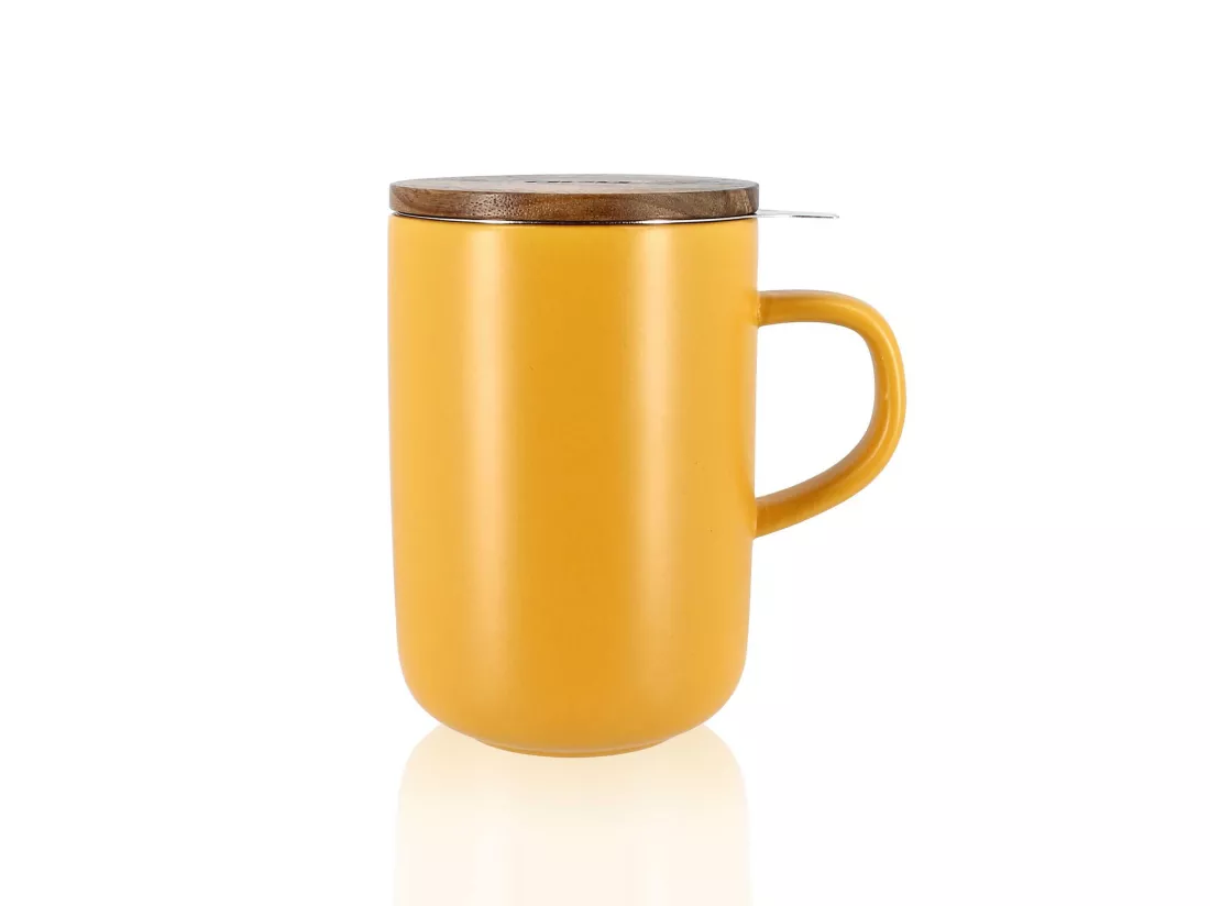 Ogo Living - Tisaniere Juliet Jaune En Gres Et Couvercle En Acacia De 475 Ml Ogo