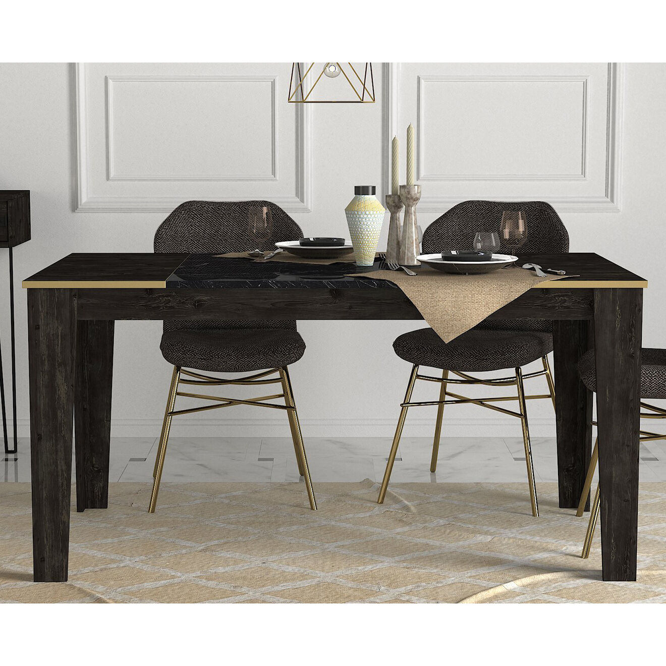 Homitis Table de repas Veyron noir/doré  - 145x85x76.2 cm