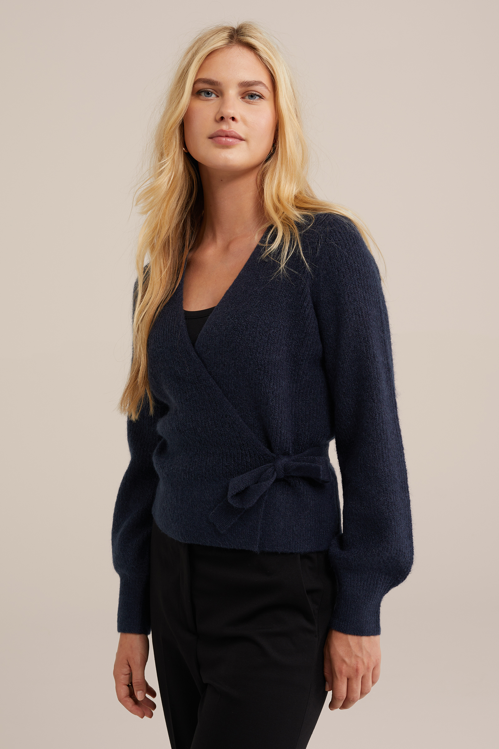 gebreid overslagvest WE Fashion Marineblauw