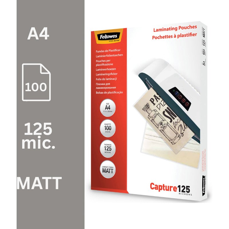 Pochettes de plastification Fellowes A5 2 x 125 µ mates - Boite de 100