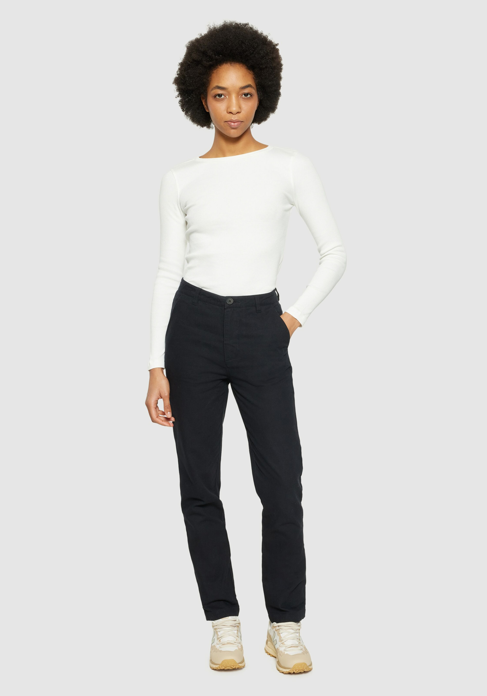 Knowledge Cotton Apparel Rib Longsleeve Scoop Neck Star White