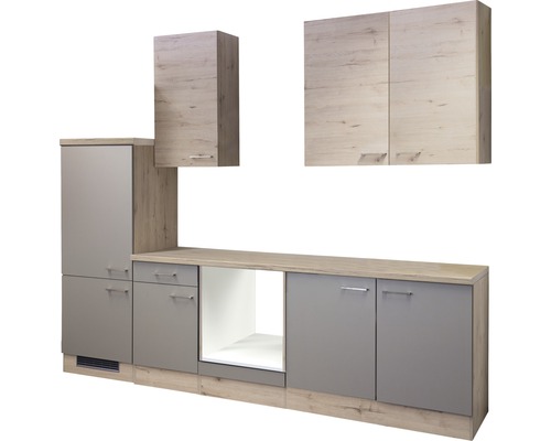 Flex Well keukenblok zonder apparatuur Riva 270 cm kwartsiet cubanit san remo licht mat eiken gedemonteerd omkeerbaar variant 00010782