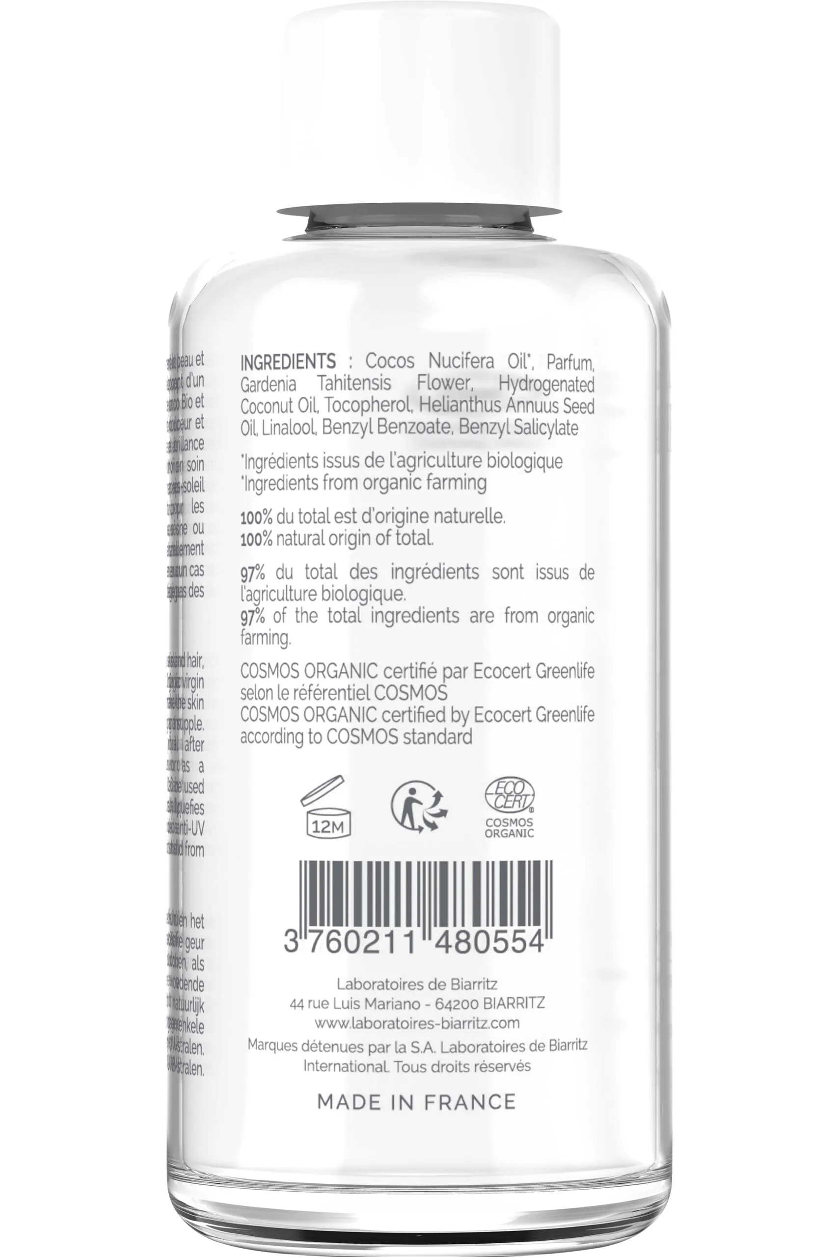 LABORATOIRES DE BIARRITZ Huile de monoï à la noix de coco-100 ml