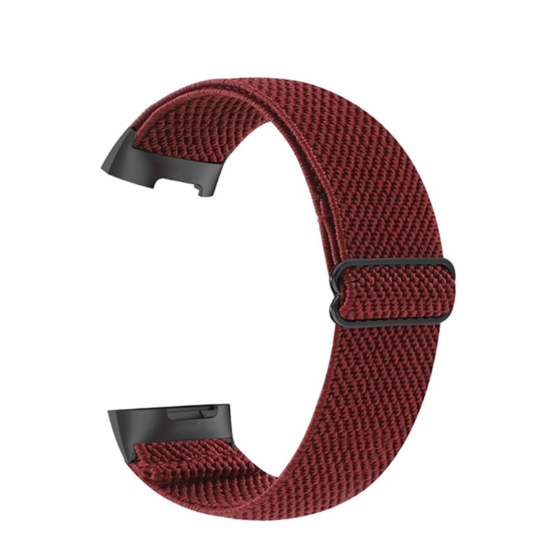(Gr. XL) Fitbit Charge 6 / 5 Elastisches Nylon Gummi Armband (Gelenkumfang 181 - 246mm) - Weinrot