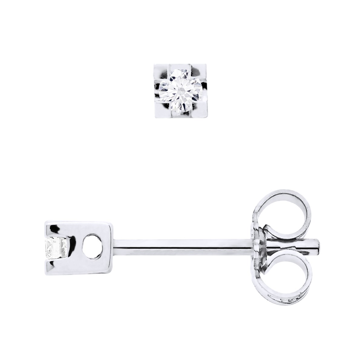 Clous d'Oreilles Diamant 0,060 Cts Serti Griffes Joaillerie Argent 925